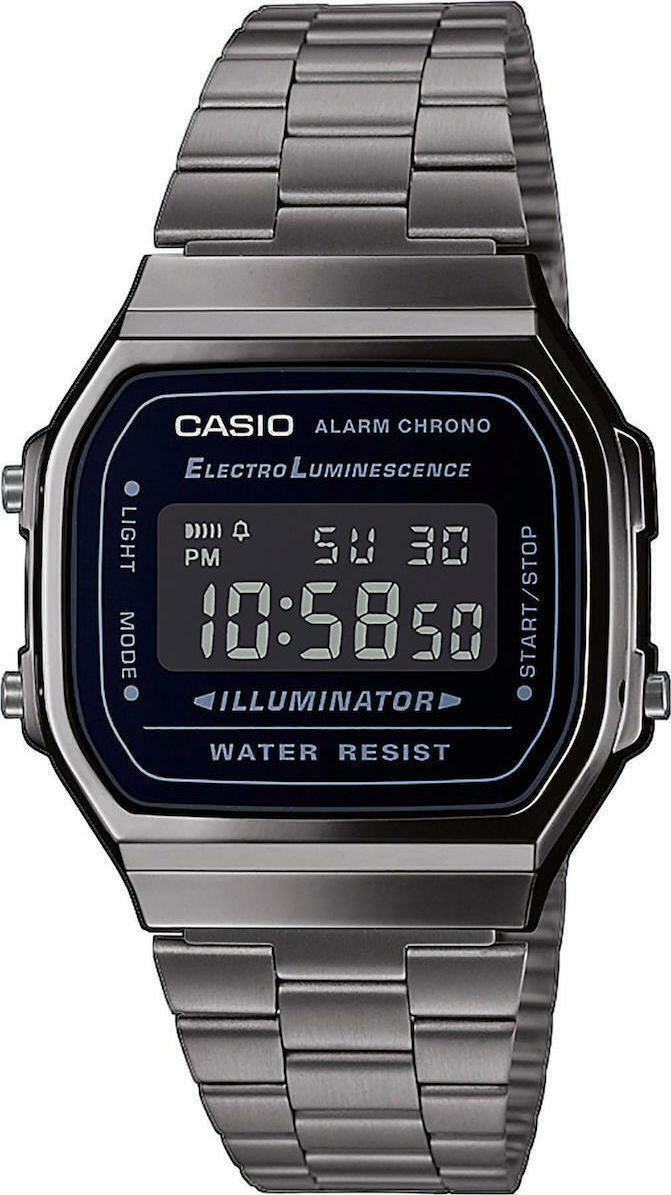 Casio A‑168WEGG‑1BEF Ανδρικό Ψηφιακό Ρολόι (Vintage Iconic) με Ασημί Μεταλλικό Μπρασελέ